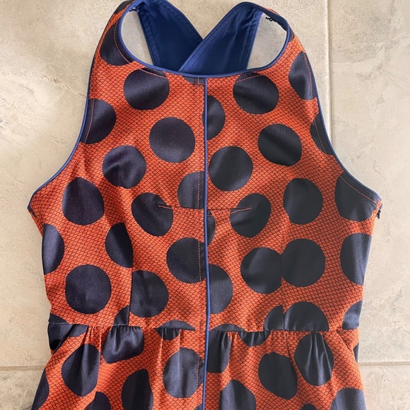 ANTHROPOLOGIE Maeve Dress Rokin Polka Dot Sleeveless Cross-Back Blue Orange Sz 4 - Picture 7 of 16